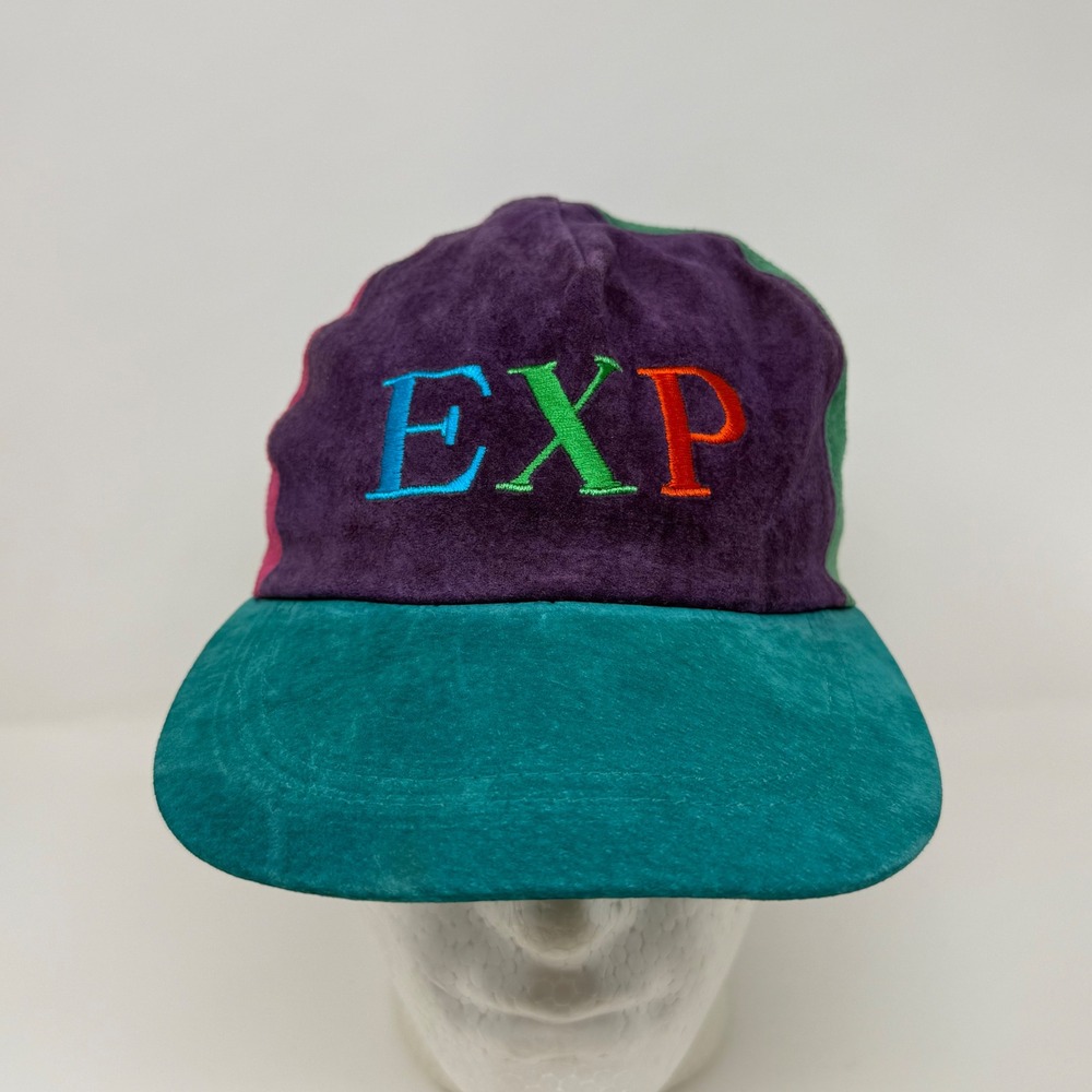 Vintage Express EXP Colorblock Suede Leather Baseball Cap 90s Retro‎ Hat Korea